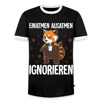 Einatmen Ausatmen Ignorieren Kaffee Roter Panda - Männer Kontrast-T-Shirt - Schwarz/Weiß - Vorne - AI Model Female 172 light (172cm) & AI Model Male 178 light (178cm)