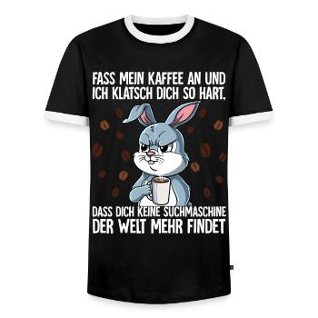 Fass mein Kaffee an und ich klatsch dich Kaffee - Männer Kontrast-T-Shirt - Schwarz/Weiß - Vorne - AI Model Female 172 light (172cm) & AI Model Male 178 light (178cm)