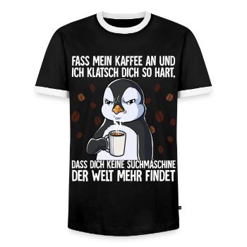 Fass mein Kaffee an und ich klatsch dich Kaffee - Männer Kontrast-T-Shirt - Schwarz/Weiß - Vorne - AI Model Female 172 light (172cm) & AI Model Male 178 light (178cm)