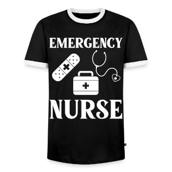 Emergency Department Emergency Nurse First Aid - Men's Ringer Shirt - black/white - Front - AI Model Female 172 light (172cm) & AI Model Male 178 light (178cm)
