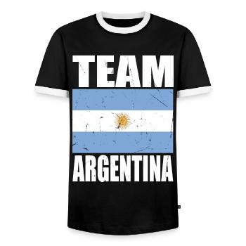 Team ARGENTINIEN Fußball - Männer Kontrast-T-Shirt - Schwarz/Weiß - Vorne - AI Model Female 172 light (172cm) & AI Model Male 178 light (178cm)