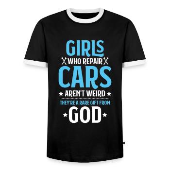 Automotive Mechatronics Engineer Car Mechanic Auto Mechanic - Men's Ringer Shirt - black/white - Front - AI Model Female 172 light (172cm) & AI Model Male 178 light (178cm)