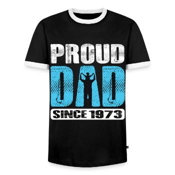 Fier papa depuis 1973 - T-shirt contrasté Homme - noir/blanc - Devant - AI Model Female 172 light (172cm) & AI Model Male 178 light (178cm)