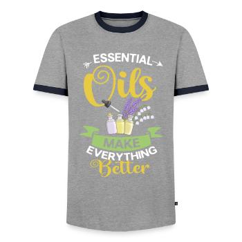 Essential Oil Diffuser Aromatherapy Plants - Men's Ringer Shirt - grey/navy  - Front - AI Model Female 172 light (172cm) & AI Model Male 178 light (178cm)
