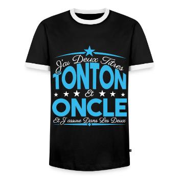 J'ai deux titres tonton et Oncle. Cadeau tonton. - T-shirt contrasté Homme - noir/blanc - Devant - AI Model Female 172 light (172cm) & AI Model Male 178 light (178cm)