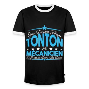 J'ai deux titres tonton et mécanicien. Cadeau. - T-shirt contrasté Homme - noir/blanc - Devant - AI Model Female 172 light (172cm) & AI Model Male 178 light (178cm)