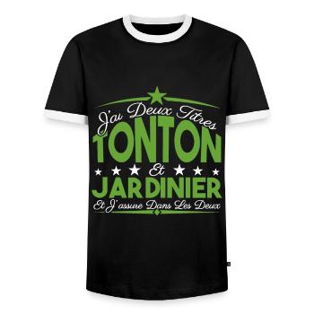 J'ai deux titres tonton et Jardinier Cadeau tonton - T-shirt contrasté Homme - noir/blanc - Devant - AI Model Female 172 light (172cm) & AI Model Male 178 light (178cm)