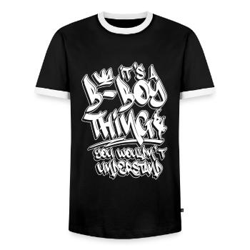 Breakdancing BBoy Breakdancer Break Dance Hip Hop - Men's Ringer Shirt - black/white - Front - AI Model Female 172 light (172cm) & AI Model Male 178 light (178cm)