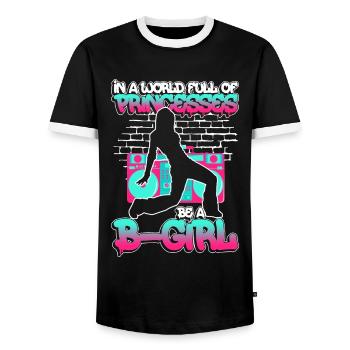Breakdancing BBoy Breakdancer Break Dance Hip Hop - Men's Ringer Shirt - black/white - Front - AI Model Female 172 light (172cm) & AI Model Male 178 light (178cm)