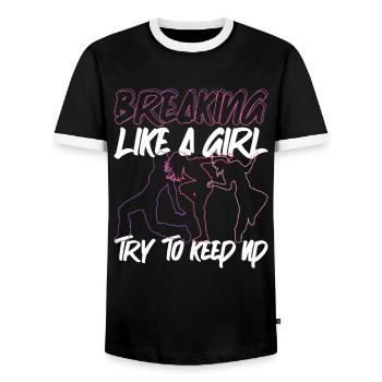 Breakdancing BBoy Breakdancer Break Dance Hip Hop - Men's Ringer Shirt - black/white - Front - AI Model Female 172 light (172cm) & AI Model Male 178 light (178cm)
