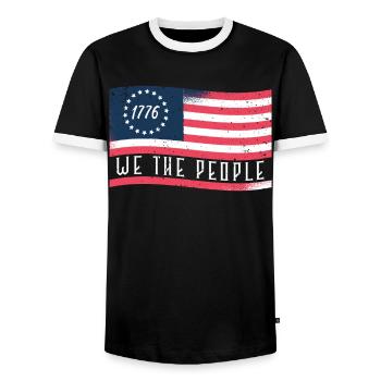 1776 Wir Das Volk Patriotisch Amerikanischer - Männer Kontrast-T-Shirt - Schwarz/Weiß - Vorne - AI Model Female 172 light (172cm) & AI Model Male 178 light (178cm)