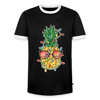 Christmas Fruit Pineapple Holiday Outfit X-Mas - Men's Ringer Shirt - black/white - Front - AI Model Female 172 light (172cm) & AI Model Male 178 light (178cm)