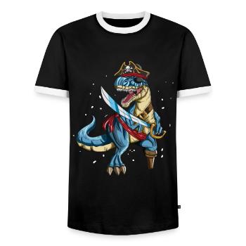 Pirate Dino T-Rex Pirate Outfit Eye Patch Sabre - Men's Ringer Shirt - black/white - Front - AI Model Female 172 light (172cm) & AI Model Male 178 light (178cm)