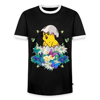 Début de printemps Poussins Volaille Joyeuses Pâques Nature - T-shirt contrasté Homme - noir/blanc - Devant - AI Model Female 172 light (172cm) & AI Model Male 178 light (178cm)