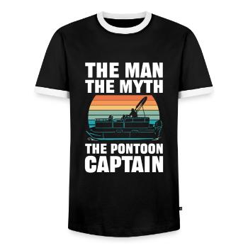 The Man the Myth the Pontoon Captain Pontooning - Men's Ringer Shirt - black/white - Front - AI Model Female 172 light (172cm) & AI Model Male 178 light (178cm)