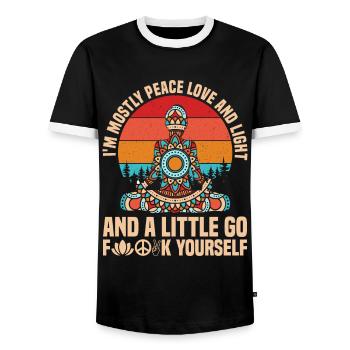 I'm Mostly Peace Love And Light And A Little Go Yo - Men's Ringer Shirt - black/white - Front - AI Model Female 172 light (172cm) & AI Model Male 178 light (178cm)