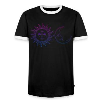 Yoga Sun Salutation Astrology Yoga Mat Meditation - Men's Ringer Shirt - black/white - Front - AI Model Female 172 light (172cm) & AI Model Male 178 light (178cm)