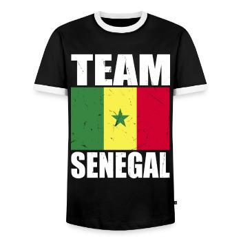 Équipe du Sénégal de football - T-shirt contrasté Homme - noir/blanc - Devant - AI Model Female 172 light (172cm) & AI Model Male 178 light (178cm)