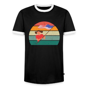 États-Unis Américains États-Unis - T-shirt contrasté Homme - noir/blanc - Devant - AI Model Female 172 light (172cm) & AI Model Male 178 light (178cm)