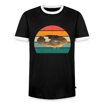 aliens alien space space flying UFOs UFO - Men's Ringer Shirt - black/white - Front - AI Model Female 172 light (172cm) & AI Model Male 178 light (178cm)