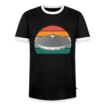 Aliens Alien Weltraum Weltall Fliegende Ufos UFO - Männer Kontrast-T-Shirt - Schwarz/Weiß - Vorne - AI Model Female 172 light (172cm) & AI Model Male 178 light (178cm)