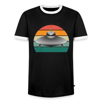 aliens alien space space flying UFOs UFO - Men's Ringer Shirt - black/white - Front - AI Model Female 172 light (172cm) & AI Model Male 178 light (178cm)