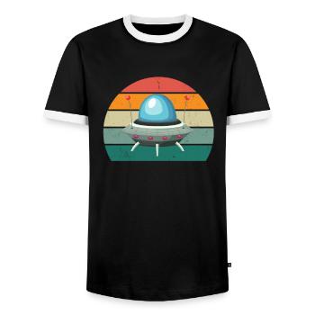 Aliens Alien Weltraum Weltall Fliegende Ufos UFO - Männer Kontrast-T-Shirt - Schwarz/Weiß - Vorne - AI Model Female 172 light (172cm) & AI Model Male 178 light (178cm)