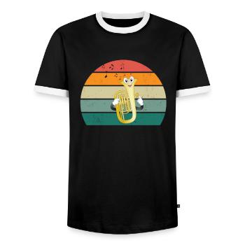 Tuba player Tuba player Brass instrument Tuba - Men's Ringer Shirt - black/white - Front - AI Model Female 172 light (172cm) & AI Model Male 178 light (178cm)