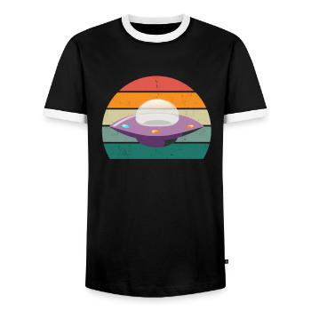 Aliens Alien Weltraum Weltall Fliegende Ufos UFO - Männer Kontrast-T-Shirt - Schwarz/Weiß - Vorne - AI Model Female 172 light (172cm) & AI Model Male 178 light (178cm)