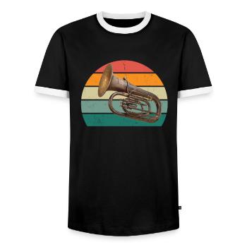 Tuba player Tuba player Brass instrument Tuba - Men's Ringer Shirt - black/white - Front - AI Model Female 172 light (172cm) & AI Model Male 178 light (178cm)