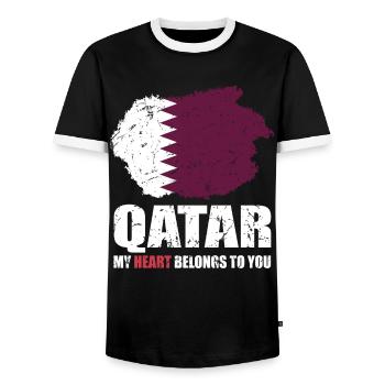 Drapeau du Qatar - T-shirt contrasté Homme - noir/blanc - Devant - AI Model Female 172 light (172cm) & AI Model Male 178 light (178cm)