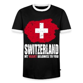 Drapeau de la Suisse - T-shirt contrasté Homme - noir/blanc - Devant - AI Model Female 172 light (172cm) & AI Model Male 178 light (178cm)