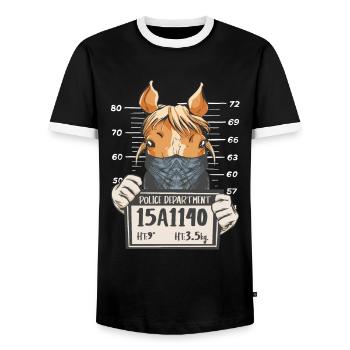 Photo équestre à cheval de la police - T-shirt contrasté Homme - noir/blanc - Devant - AI Model Female 172 light (172cm) & AI Model Male 178 light (178cm)