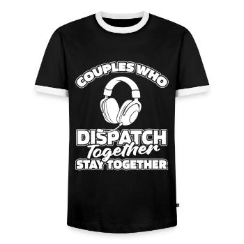 Emergency call control center operations center Paar - Men's Ringer Shirt - black/white - Front - AI Model Female 172 light (172cm) & AI Model Male 178 light (178cm)