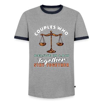 Avocat Avocat Jura Paar - T-shirt contrasté Homme - gris/marine  - Devant - AI Model Female 172 light (172cm) & AI Model Male 178 light (178cm)