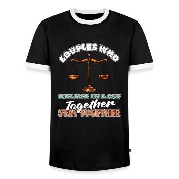 Lawyer Lawyer Jura Paar - Men's Ringer Shirt - black/white - Front - AI Model Female 172 light (172cm) & AI Model Male 178 light (178cm)