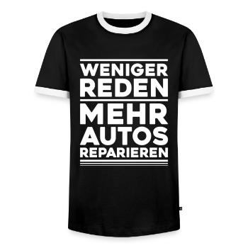 KFZ-Mechatroniker Car Mechanic Auto Mechanic - Männer Kontrast-T-Shirt - Schwarz/Weiß - Vorne - AI Model Female 172 light (172cm) & AI Model Male 178 light (178cm)