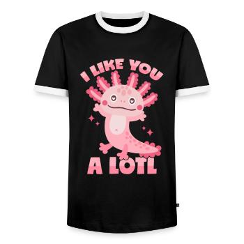 Axolotl: "I Like You A Lotl" - Men's Ringer Shirt - black/white - Front - AI Model Female 172 light (172cm) & AI Model Male 178 light (178cm)