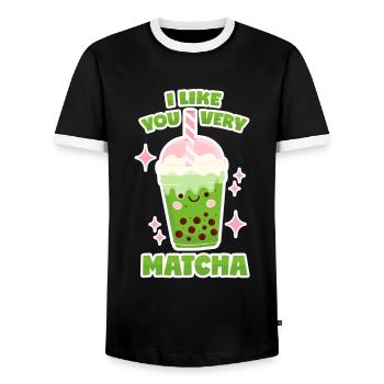 Thé à bulles Matcha - T-shirt contrasté Homme - noir/blanc - Devant - AI Model Female 172 light (172cm) & AI Model Male 178 light (178cm)
