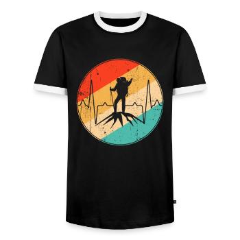 Mountaineering retro heartbeat - Men's Ringer Shirt - black/white - Front - AI Model Female 172 light (172cm) & AI Model Male 178 light (178cm)