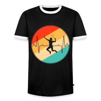 Badminton rétro heartbeat - T-shirt contrasté Homme - noir/blanc - Devant - AI Model Female 172 light (172cm) & AI Model Male 178 light (178cm)