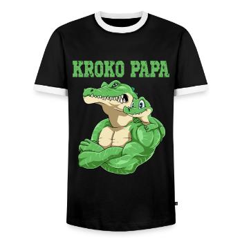 Kroko Papa Krokodil Vater und Baby Papa Vatertag - Männer Kontrast-T-Shirt - Schwarz/Weiß - Vorne - AI Model Female 172 light (172cm) & AI Model Male 178 light (178cm)