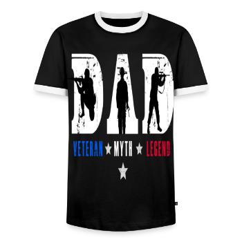 Proud Dad Veteran Myth Legend American Flag - Männer Kontrast-T-Shirt - Schwarz/Weiß - Vorne - AI Model Female 172 light (172cm) & AI Model Male 178 light (178cm)