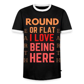 Funny Quote Flat Earth - Men's Ringer Shirt - black/white - Front - AI Model Female 172 light (172cm) & AI Model Male 178 light (178cm)