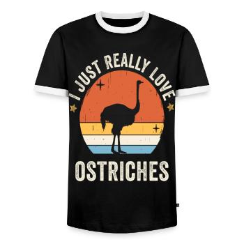 I Just Really Love Ostriches Retro Vintage Sunset - Men's Ringer Shirt - black/white - Front - AI Model Female 172 light (172cm) & AI Model Male 178 light (178cm)