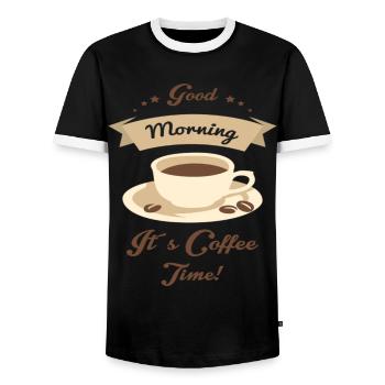 Bonjour, c’est l’heure du café - T-shirt contrasté Homme - noir/blanc - Devant - AI Model Female 172 light (172cm) & AI Model Male 178 light (178cm)