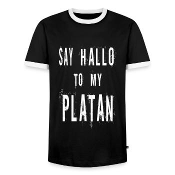 Say Hello to My Platan - Men's Ringer Shirt - black/white - Front - AI Model Female 172 light (172cm) & AI Model Male 178 light (178cm)