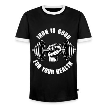 Le fer est bon pour la santé Haltère fort - T-shirt contrasté Homme - noir/blanc - Devant - AI Model Female 172 light (172cm) & AI Model Male 178 light (178cm)