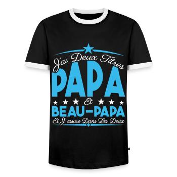 J'ai deux titres Papa et Beau papa, Cadeau Papa. - T-shirt contrasté Homme - noir/blanc - Devant - AI Model Female 172 light (172cm) & AI Model Male 178 light (178cm)