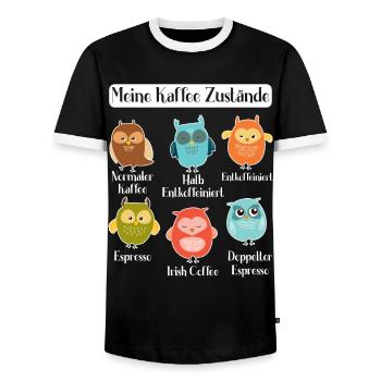 Kaffee Damen Eulen Kaffeeliebhaber Frauen - Männer Kontrast-T-Shirt - Schwarz/Weiß - Vorne - AI Model Female 172 light (172cm) & AI Model Male 178 light (178cm)